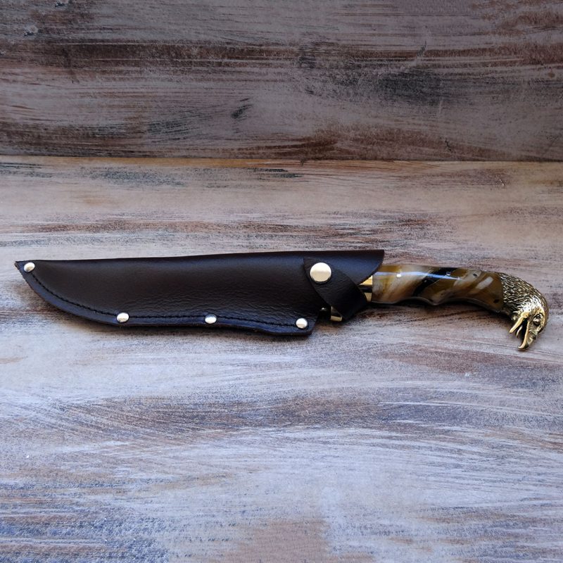 HANDMADE KNIFE AETOS WITH HORN HANDLE AND STAINLESS STEEL BLADE LEATHER CASE 28cm