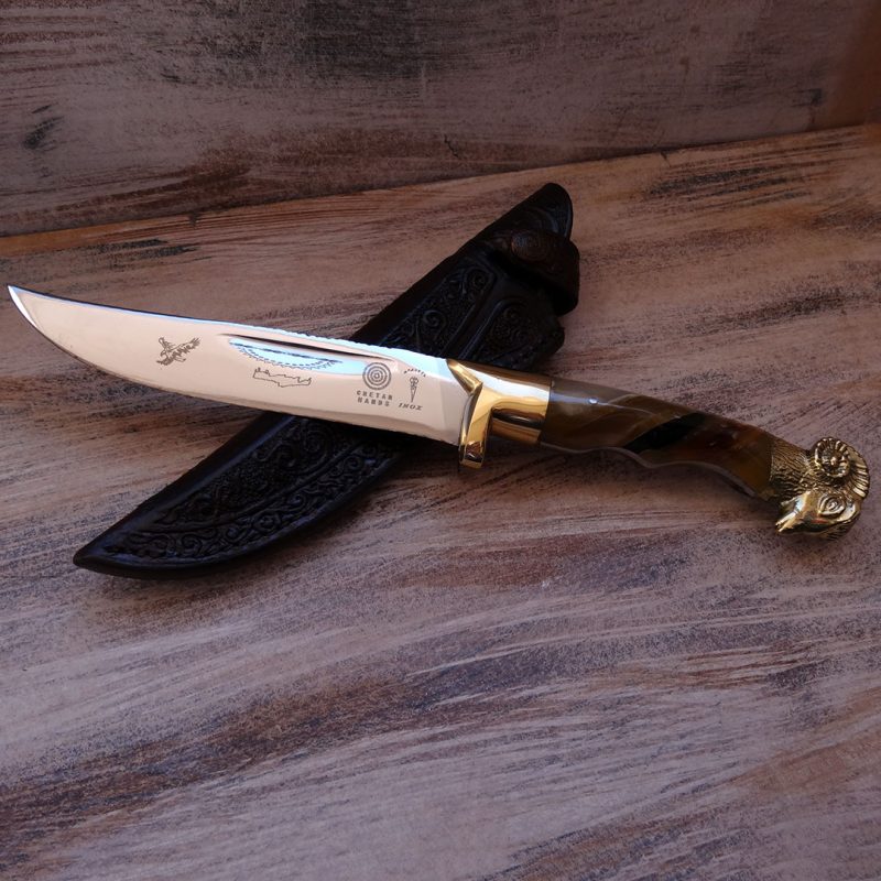 HANDMADE KNIFE KRIOS WITH HORN HANDLE AND STAINLESS STEEL BLADE LEATHER CASE 28cm