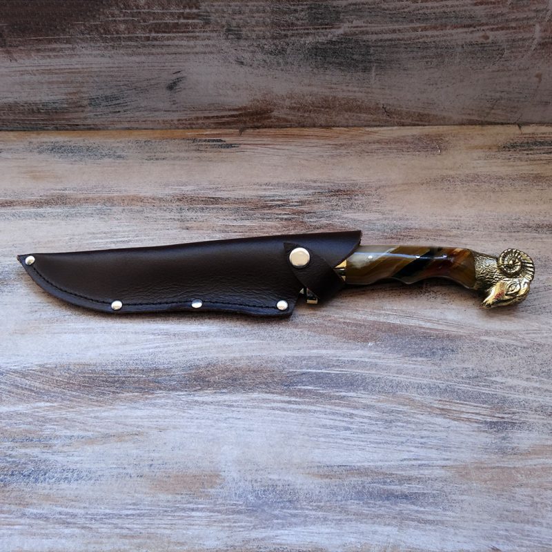 HANDMADE KNIFE KRIOS WITH HORN HANDLE AND STAINLESS STEEL BLADE LEATHER CASE 28cm