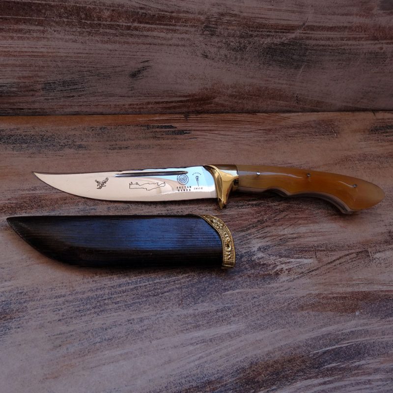 KABOURIKO KNIFE WITH HORN HANDLE AND WOODEN CASE AND STAINLESS STEEL BLADE 27cm