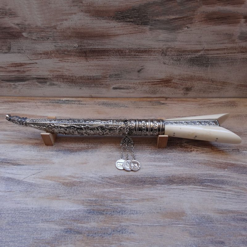 TRADITIONAL HANDMADE CRETAN KNIFE SILVER PLATED WITH BONE HANDLE 43cm