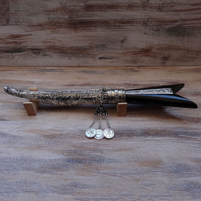 TRADITIONAL HANDMADE CRETAN KNIFE SILVER PLATED WITH EBONY-WOOD HANDLE 38cm