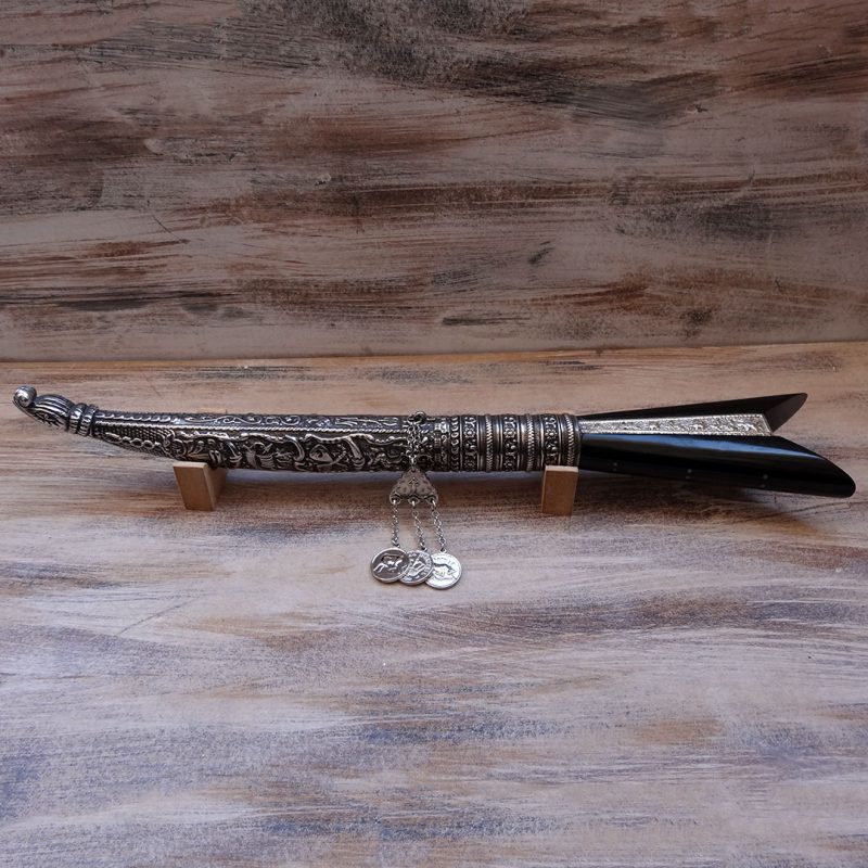TRADITIONAL HANDMADE CRETAN KNIFE SILVER PLATED WITH EBONY-WOOD HANDLE 43cm