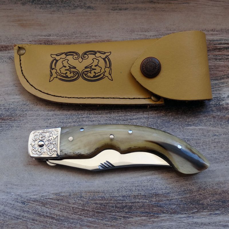 POCKET KNIFE WITH HORN HANDLE AND STAINLESS STEEL BLADE 21cm