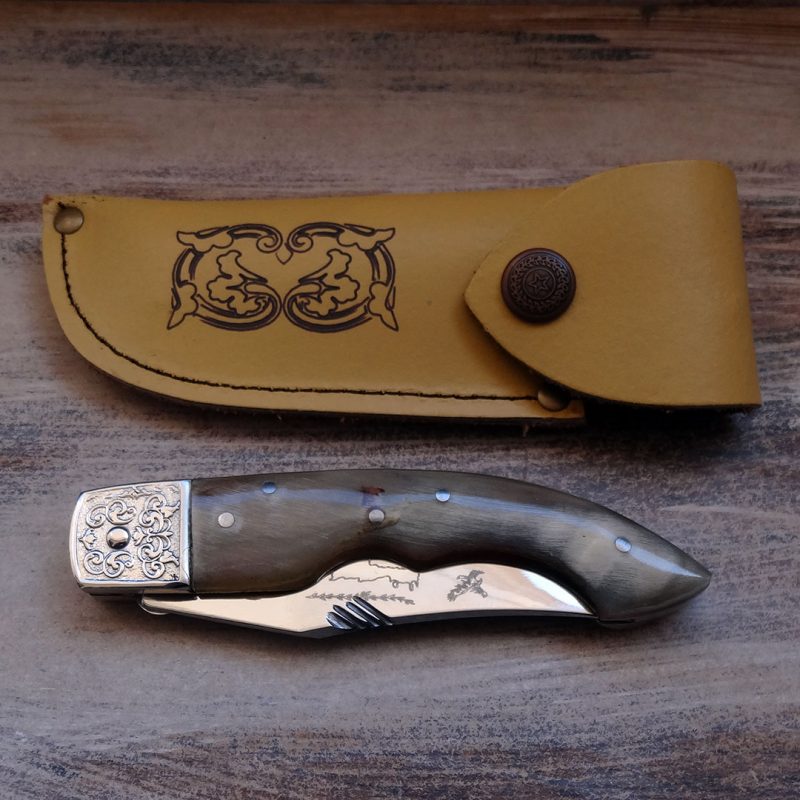 POCKET KNIFE WITH HORN HANDLE AND STAINLESS STEEL BLADE 21cm
